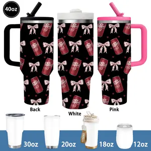 1pc 20oz/30oz/40oz Red Heart Pattern, Polka Dot Bow Design Tumbler with Lid and straw, Winter Insulated Travel Mug, Gift for Women Men, Ideal for Valentine's Day, Birthday Gift, Coffee Cup for Office