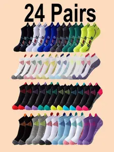 24 Pairs Breathable Couple Fitness Socks, Professional Marathon Running Socks, Basketball Jump Rope Short Socks, Colorful Ankle Socks