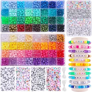 QUEFE Pony Beads for Bracelet Making Kit 64 Colors,2350pcs Rainbow Kandi Beads Friendship Bracelet Kit, Letter Beads and Elastic Strings for Bracelet Necklace Making, Craft Gifts Set for Girls