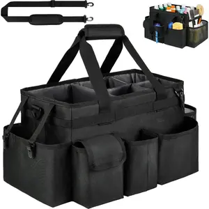 Large Cleaning Caddy Bag, Cleaning Supplies Organizer with Handle for Housekeepers, Black