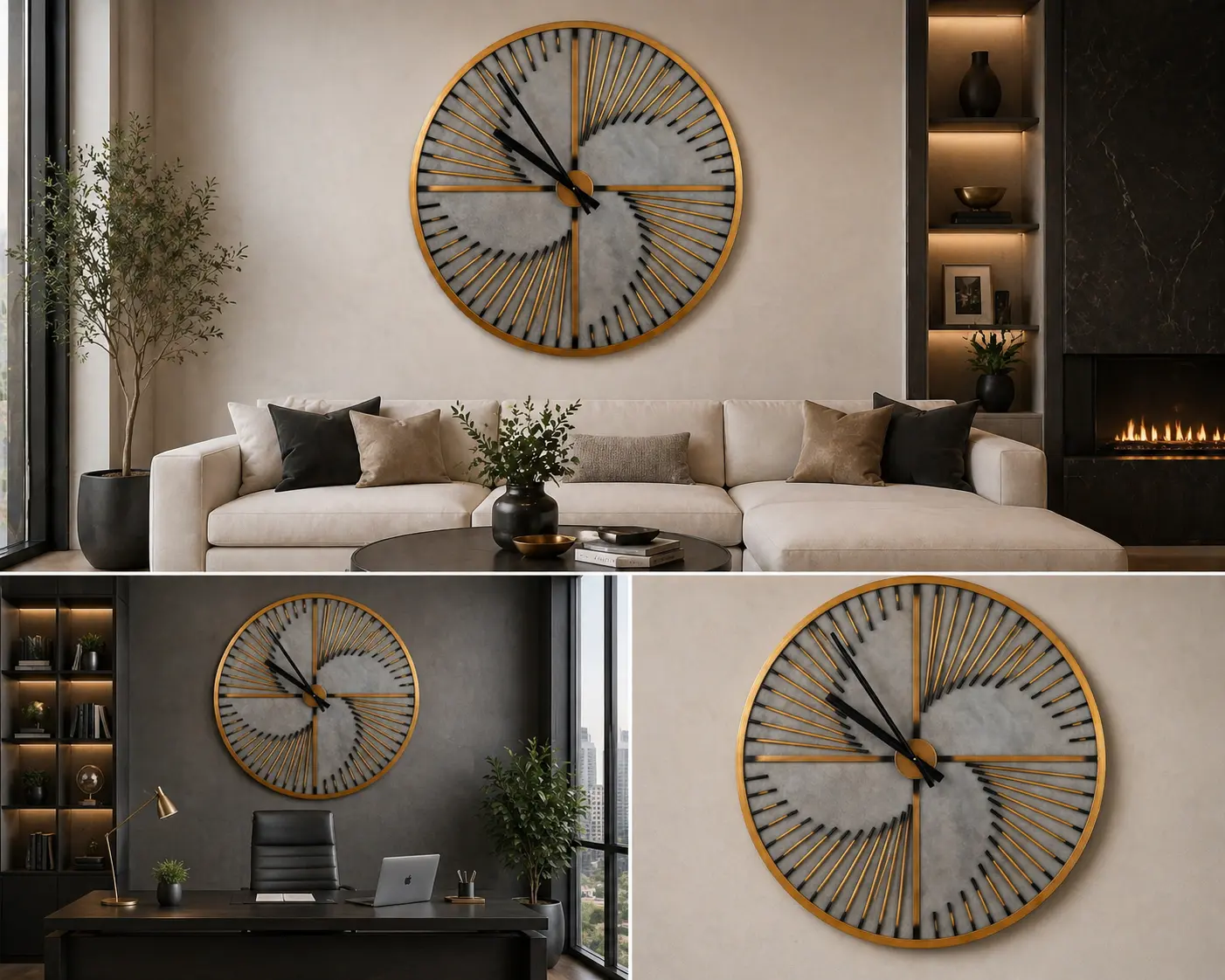 36" Robertson Wall Clock – Luxury Metal Statement Wall Decor for Living Room, Modern Rustic Bronze Large Wall Clock