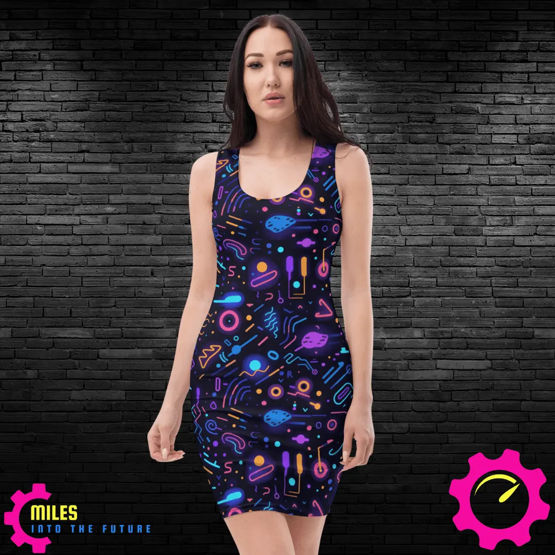 Neon Digital Abstract All Over Print Dress with Futuristic Vibes