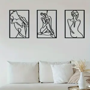 3pcs, Metal Wall Sculptures, Minimalist Abstract Woman Wall Art Line Sketch Wall Art Decor Single Line Hanging Wall Art Decor