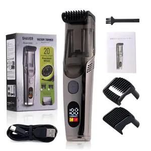 2-in-1 Vacuum Beard Shaver Trimmer & Shaver for Men, Fast Rechargeable, IPX7 Waterproof, 2 Comb, LED Display, Portable Quiet Grooming Kit,Built-in Vacuum for Mustache, Sideburns, Facial Hair