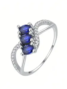 1 PC Elegant Blue Cubic Zirconia Ring For Women For Valentine's Day Gift Wedding Anniversary Party Jewelry