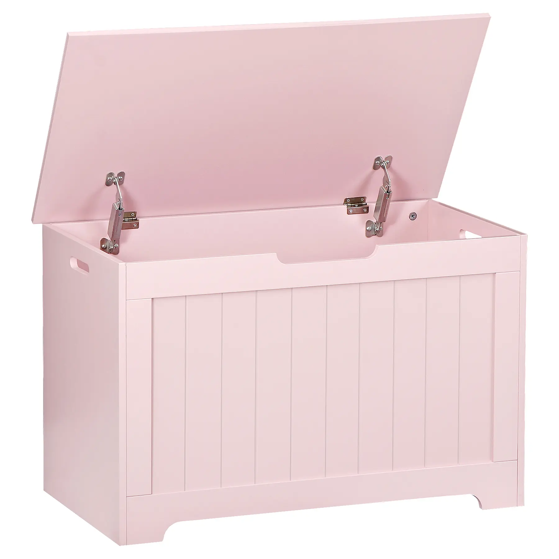 Blush Pink MDF Durable Multi-Use Indoor Storage Footstool - 30-39in, 2 Safety Hinges, Cut-Out Handles, Easy Setup, Toy Organizer for Kids Room Entryway Home Storage Organization Furniture, Footstool With Storage