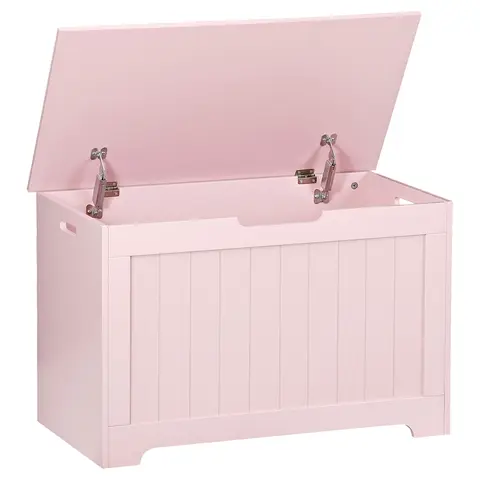 Blush Pink MDF Modern Rectangle Storage Ottoman - 39.4" L x 15.7" W x 18" H, 2 Slow-Close Safety Hinges, Cut-Out Handles, Easy Setup, 185L Large Volume, Durable Multi-Use Footstool with Storage for Kids Room Home Organization