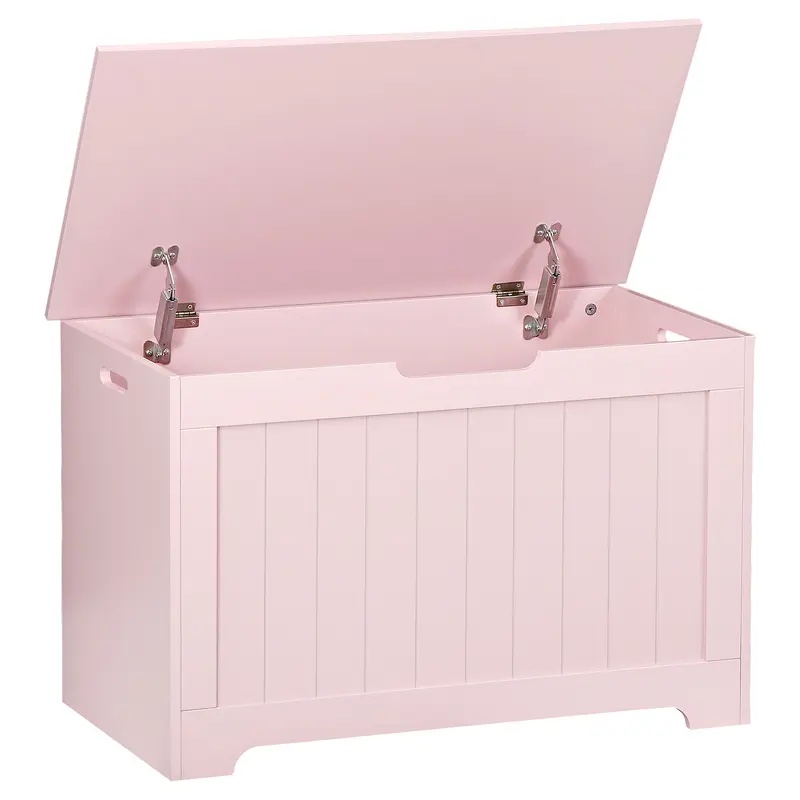 Blush Pink MDF Modern Rectangle Storage Ottoman - 39.4" L x 15.7" W x 18" H, 2 Slow-Close Safety Hinges, Cut-Out Handles, Easy Setup, 185L Large Volume, Durable Multi-Use Footstool with Storage for Kids Room Home Organization