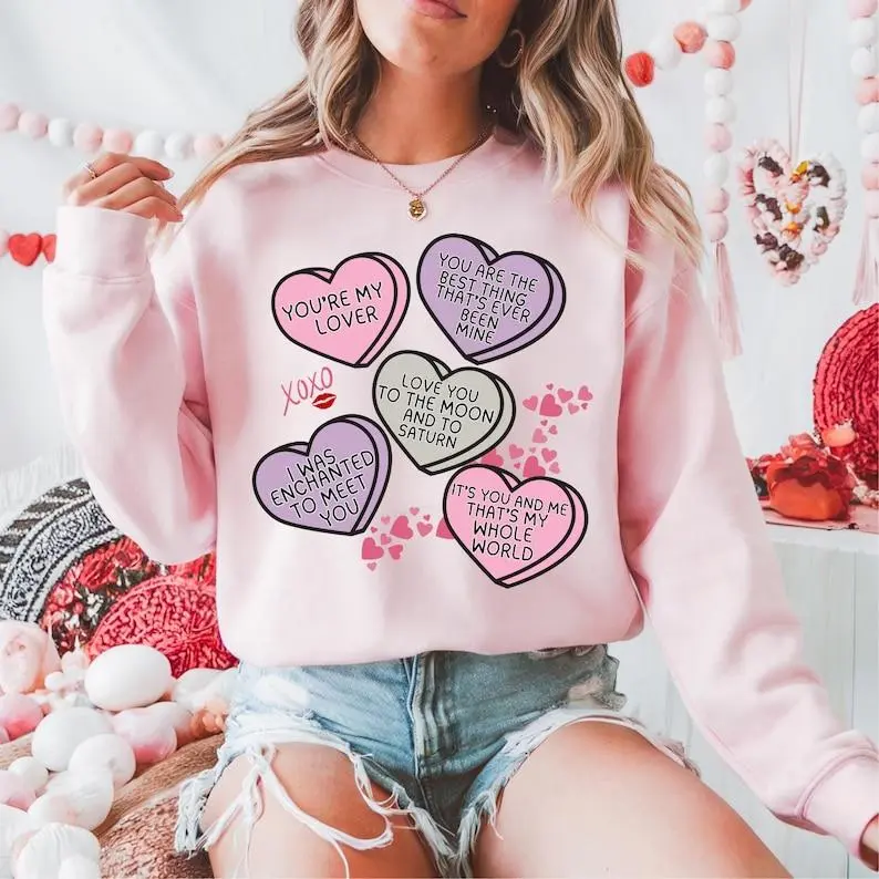 [ 100% Cotton ] [ Made in USA Sweatshirt ] Valentine Lyrics Candy Tshirt/Sweatshirt, Valentine 2026 Heart Shirt, Valentine Light Pink Shirt, Valentine Shirt