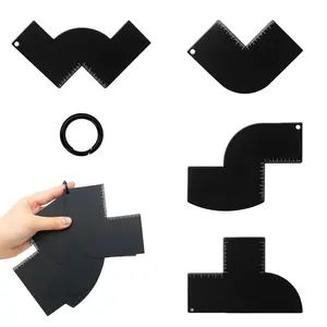 4Pcs Barber Enhancement Card With Measurement Markers and 1pc Storage Ring, Hairline & Beard Shaping Tool, Men Hair Line Up Styling Card for Barbershop Home Use