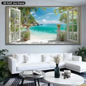 2D Flat, 1pc a Large 19.68in50cmX39.37in100cm UnFramed，Modern Home Decoration Canvas Art Prints Tropical Paradise Beach Scene 1PC Perfect for Living Rooms & Bedrooms Realistic Poster Decorative Gifts Decor