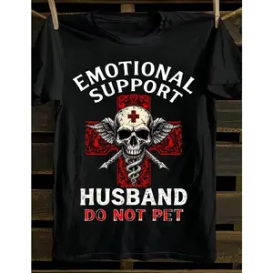 Emotional Support Husband Funny Graphic Tee For Men, 100% Cotton Oversized Comfort Outfit, Wedding Ring Cross Cute Fashion Top, Perfect Valentine’s Day Gift For Him Couple Friends