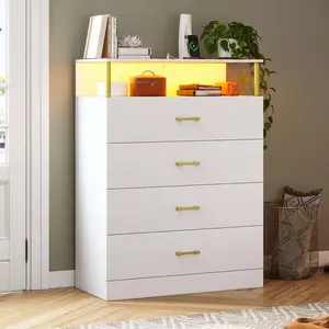 Sikaic 6-Drawer Dresser with Open Storage Space, Modern Wardrobe Design, White Decorative Furniture Cabinet