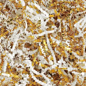 6oz Crinkle Cut Paper Shred Filler for Gift Wrapping, Gift Basket Filling, Perfect for Birthday, Christmas, Thanksgiving, Halloween, Easter, Valentine's Day, Mother's Day, Father's Day, Wedding & Holiday Decor (White and Gold)