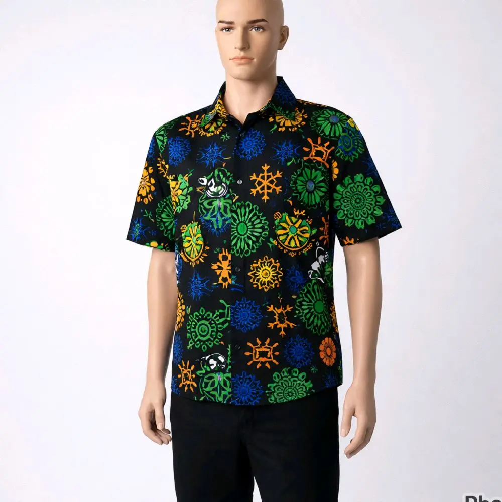 Men's 100% Cotton Ankara African Print Menswear Top, Relaxed-Fit Button-Down Shirt for Casual Wear, Tops, Sleeve