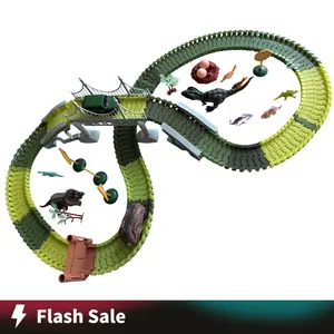 215 PCS Dinosaur Race Tracks for Kids Toys, Glow in The Dark Magic Toy Set, 2 Cars Track, Flexible DIY Track Set, Birthday Gift for Age 3-9 Boys Toddler Girls