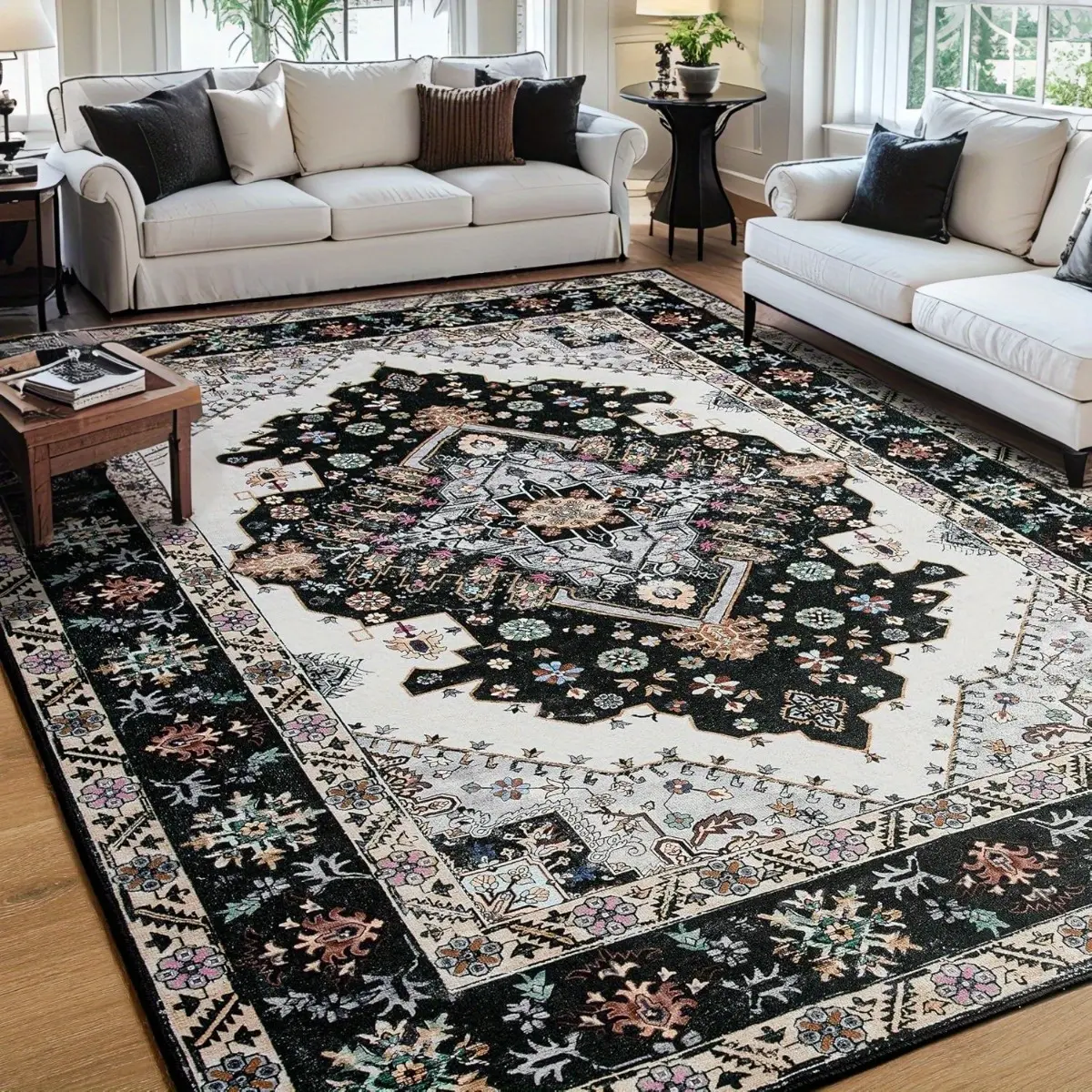 Vintage Floral Hand Crochet Rug - Polyester Fiber, Anti-Skid, Durable, Dustproof, Hand Wash Only, Modern Plaid Indoor All-Season Decor for Main Entrance, Bedroom Gift Option, Vintage Floral Art