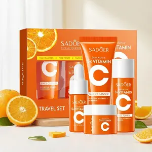 A box of vitamin C skincare travel set for business trips and travel, easy to carry, rich in vitamin C skincare essence, facial cleanser, essential oil, toner, and face cream, perfect as a gift for mom and best friends.