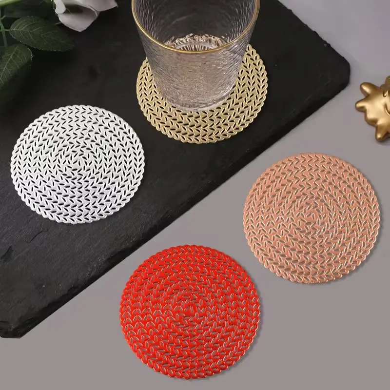 Wheat PVC Hot Foil Hollow Coasters, 6/12pcs, Home Table Decor, Teacup Protectors, Wedding Party Coasters, Valentine's Day, Easter