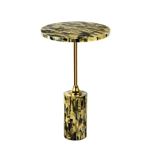 Hedda 23.5" Contemporary Glam Metal/Resin Faux Stone Round End Table