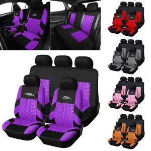 Sporty Purple & Black Car Seat Covers 1 Set, Polyester Fabric Car Front & Rear Seat Protectors, Universal Fit, Breathable & Stylish Interior Upgrade for Most Vehicles, Car Interior Accessories