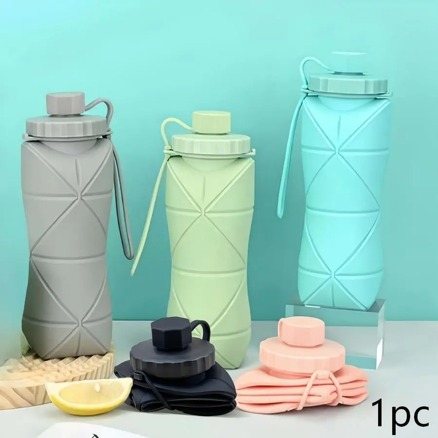 600ML Foldable Water Bottle, Silicone Material, Drop-Resistant, Portable Outdoor Sports Travel Mug, Heat-Resistant Folding Cup
