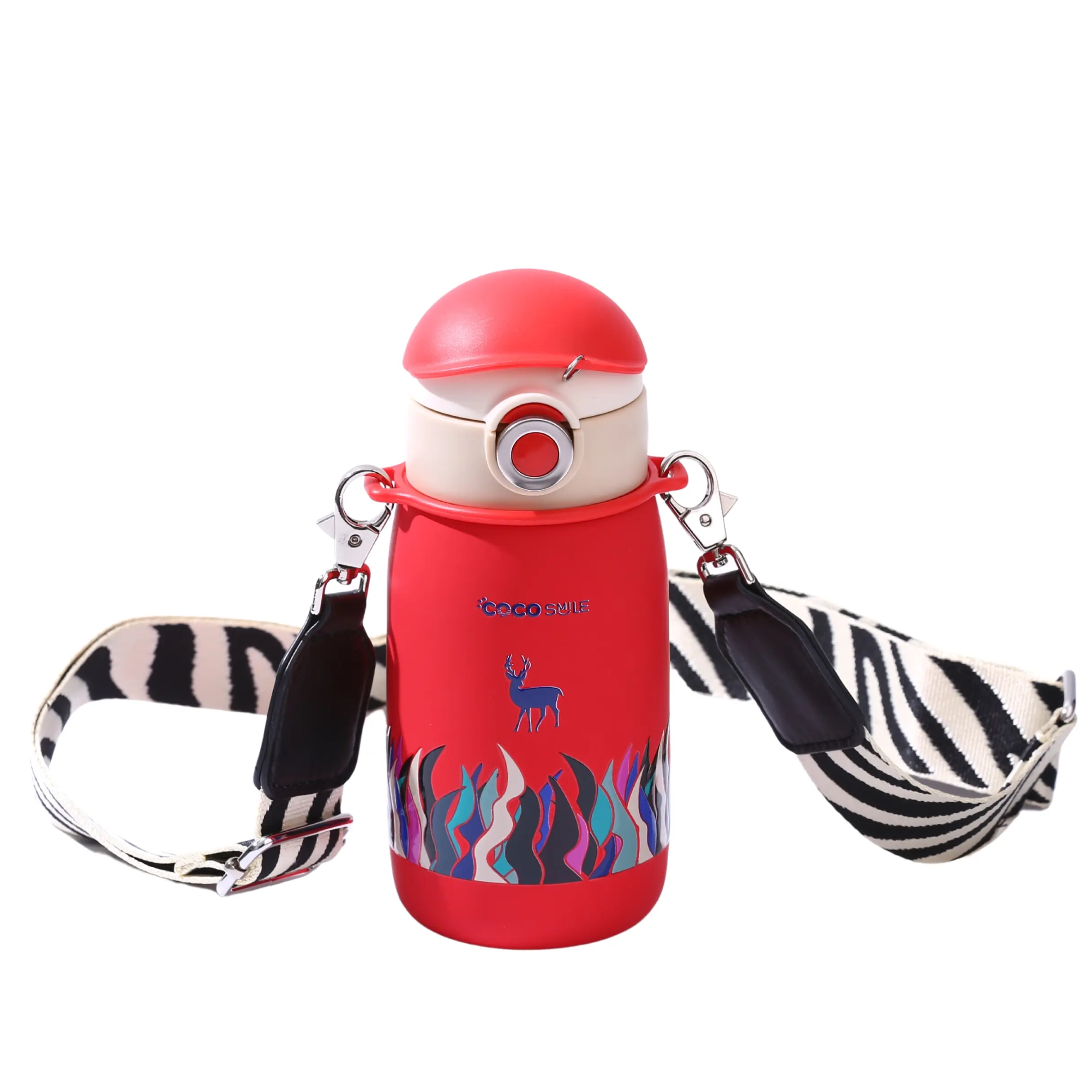Coco Cap Deer 16 oz Thermos Cup with Insulated Sleeve, Leak-Proof Lid, BPA-Free, Durable Design