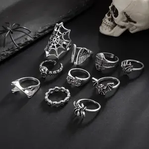 Men’s Skull Alloy Ring Set | 10-Piece Gothic Dark Style Accessories