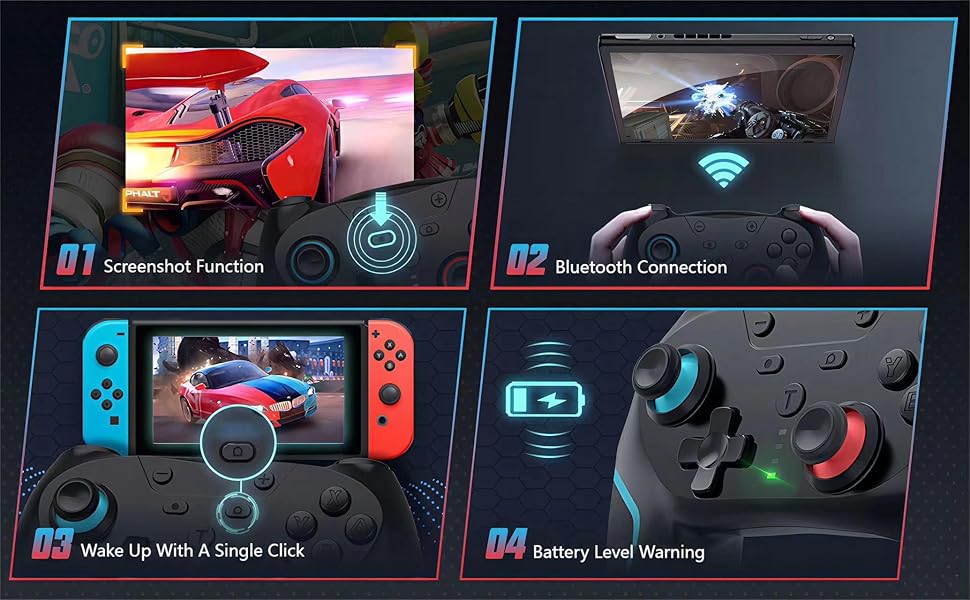 Matbip Wireless Controller for Switch/Switch Lite/Switch OLED/Switch 2, Wireless controller with 2 back buttons, 3-level TURBO adjustable(blue&red)