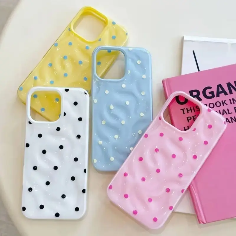 Soft Silicone Polka Dot Folded Texture iPhone Casing - Shockproof, Fashionable Protection for Multi-Model iPhone 7,8,11,12,13,14 Plus,15,16 Pro Max - Mobile Device Accessory