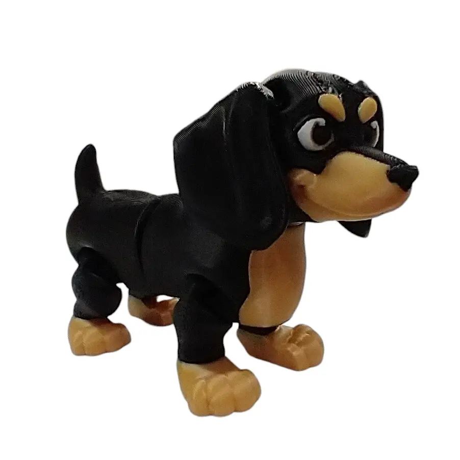 BS 208 Creations Decorative Non-Toxic 3D Printed Articulating Dachshund Animal Statue - 2.75" H (top of head), 1.75" H (back), 4.25" L (nose to tail), adjustable, compact for small shelves, dachshund theme brings playful charm, sweet accent for home desks