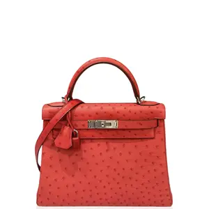 Pre-owned HERMÈS Leather tote bags Hermes Kelly 28 Ostrich 54 Rouge Garance (xx061026a3)