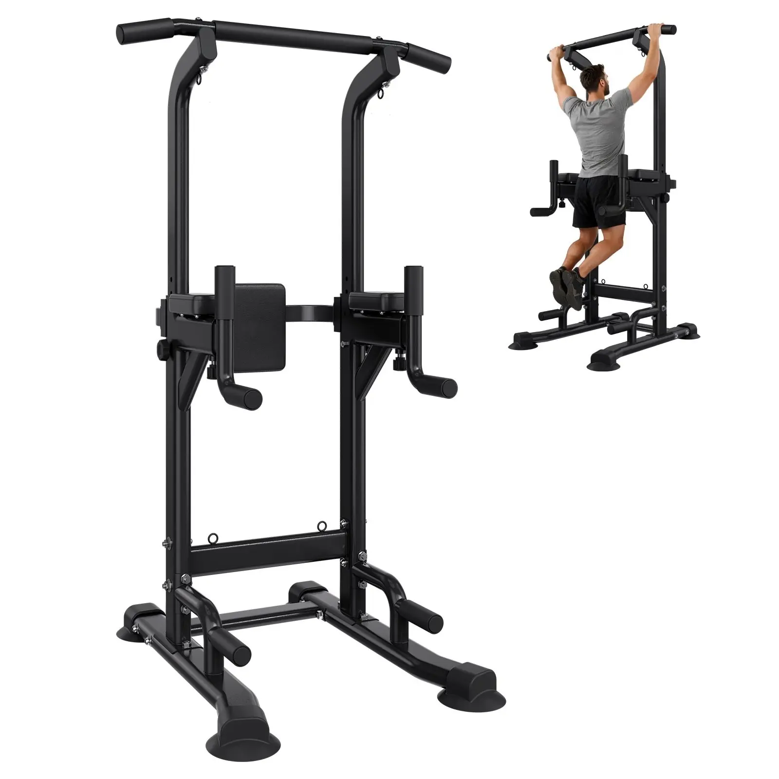 Pull Up Bar And Power Tower Dip Station For Home Gym, 330 LBS Weight Capacity, Free Standing Chin Up Bar With H-Shaped Stable Base And Back Pad, 12-Level Adjustable Height, 4-Level Back Pad, Multi-Grip