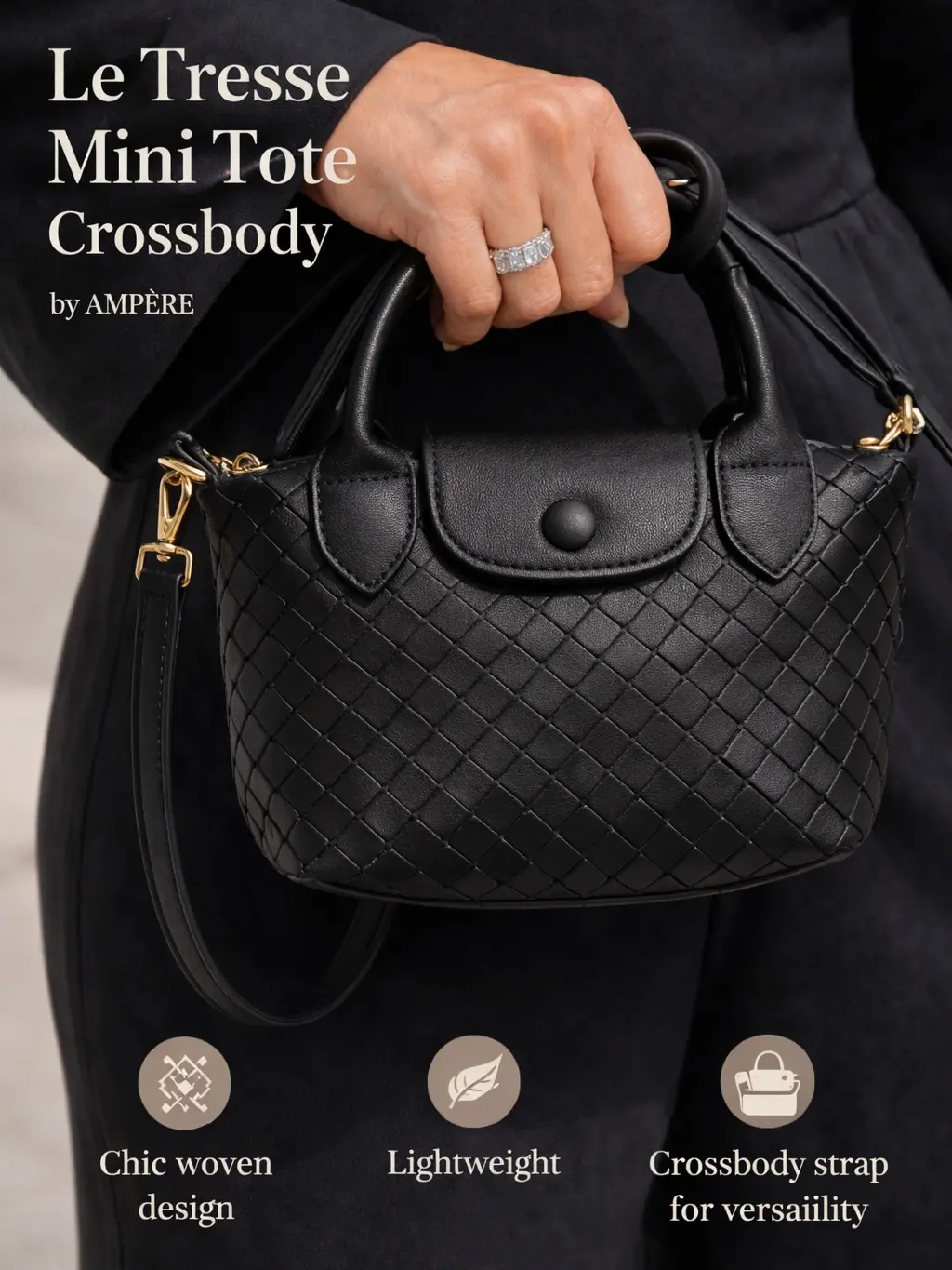 [NEW ARRIVAL] Ampere Le Mini Tressé Woven Mini Tote Bag – Luxury Everyday Crossbody Tote Intrecciato Woven Pleather Bag, lightweight, easy to use, structured, and fashionable
