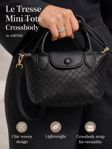 [NEW ARRIVAL] Ampere Le Mini Tressé Woven Mini Tote Bag – Luxury Everyday Crossbody Tote Intrecciato Woven Pleather Bag, lightweight, easy to use, structured, and fashionable
