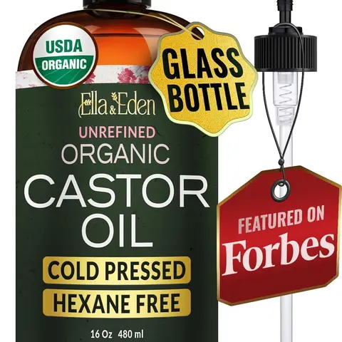 USDA Organic Castor Oil - Cold-Pressed, Hexane-Free, 100% Pure for Hair, Eyelashes, Skin & Body - Ella & Eden Glass Bottle 16 Oz & 32 Oz