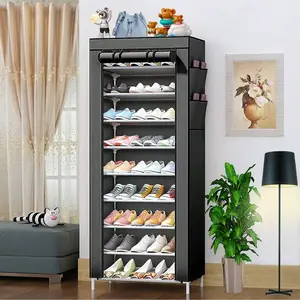 5/7/9-layer shoe rack, multifunctional shoe rack, metal tube storage rack with dust cover, easy to assemble shoe rack, large capacity storage rack