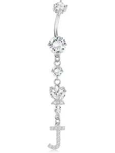 14G Belly Button Rings Dangle For Women With CZ Initials 316L Surgical Steel Rings Body Piercing Jewelry J