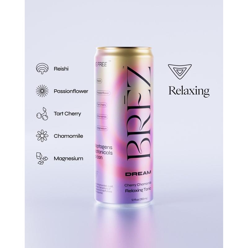 BREZ Social Tonic Variety Pack - Functional Beverages with Mushrooms Adaptogens & Nootropics - Vegan Non-GMO Gluten-Free - 12oz - Lemon Elderflower, Strawberry Mango, Cherry Chamomile Flavors