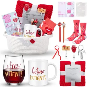 Zopeal Nurse Gifts for Women, Rn Appreciation Gifts Set, Nurse Week Gift Set, Nurses Graduation, Woven Basket, Coffee Mug, Wine Glass, Blanket, Badge, Keychain, Notepad, Pen, Socks(Cute,White)