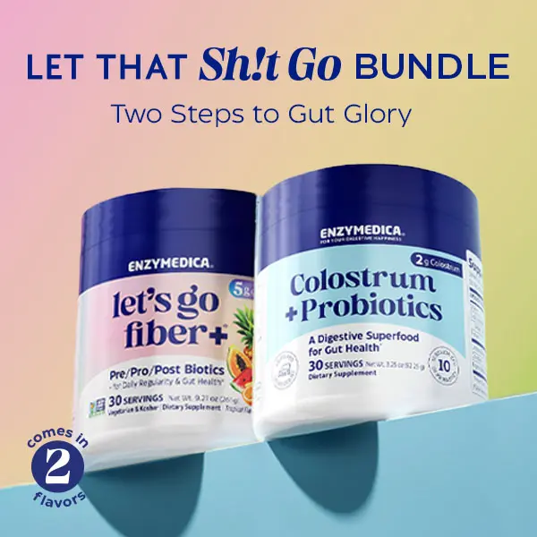 Let That Sh!t Go Bundle: Enzymedica Colostrum + Probiotics (2g colostrum + 10 billion CFU) AND Let’s Go Fiber+ (5g fiber + prebiotics, probiotics & postbiotic) | Powdered drink mix for daily gut health* | Boosts gut health, immunity, vitality & energy*