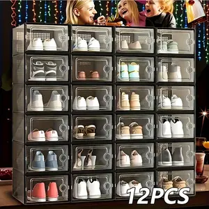 Stackable Transparent Shoe Box with Lid, Waterproof Space-Saving Storage, Foldable Plastic Organizer for Hallway, Bedroom, Home, Dormitory