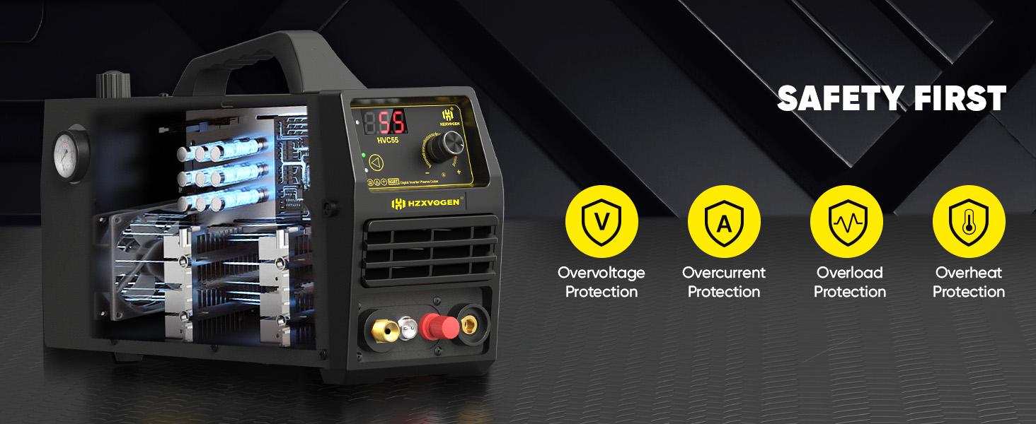 HZXVOGEN HVC55 Plasma Cutter 55A Non Touch Pilot Arc Plasma Cutters 110/220V Dual Voltage, Digital Display DC IGBT Inverter HF Air Plasma Cutting Machine, 1/2" Clean Cut 4/5" Max Cutting & 2T/4T