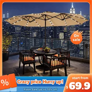 【Crazy Price】Yaheetech 2026 Upgrade 15/13/9ft Large Patio Umbrella, Outdoor Double-Sided Rectangle Umbrella with 36 Solar LED Lights & Crank for Patio Garden Pool Lawn Backyard