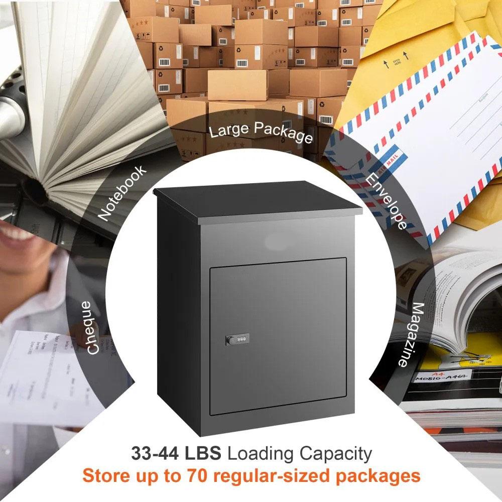 Package Delivery Boxes for Outside, Extra Large Mailbox with Coded Lock, Galvanized Steel Wall Mounted Mailboxes 17.3"x13.8"x22.8", Anti-Theft Baffle, IPX3 Waterproof for Porch, Curbside