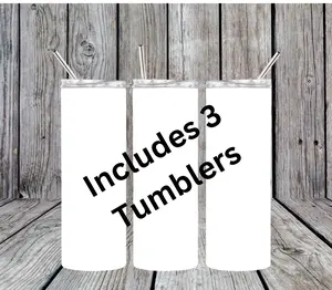 Three Stainless Steel Skinny Tumblers-pick your own designs; Includes Lids and three plastic Straws