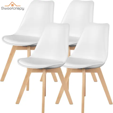 【Deal】SweetFurniture Set of 4 Armless Mid-Century Modern Ergonomic Dining Love Chairs - Beech Wood Frame, Thick Cushion, PU Leather Support, Non-Slip Pads Add Security, Easy Setup, Comfy Indoor/Outdoor Dining Room Furniture