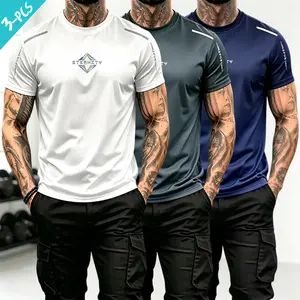 Men'S 3-Pack Quick-Dry Activewear Workout Tops Sports T-Shirts Breathable Male Athletic Tops For Running Training Summer T Shirt Gym Tees Print Athletic Tee Casual Top Sportswear Good Graphic Graphic Tees Slim Shape Moisture Wicking vintage fit fashion