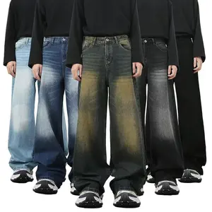 Men's Androgynous Oversized Wide-Leg Denim Jeans - Menswear, 1990s Hip-Hop Street Style, Casual Loose-Fabric Bottoms, Aesthetics, Outfits Inspo