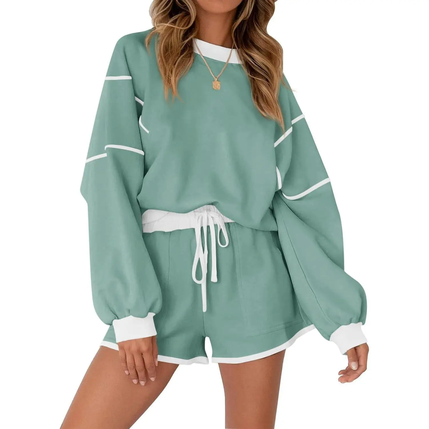 Imily Bela Womens Sweatsuits 2 Piece Outfits Oversized Crewneck Sweatshirts High Waisted Casual Shorts Lounge Wear Shorts Sets